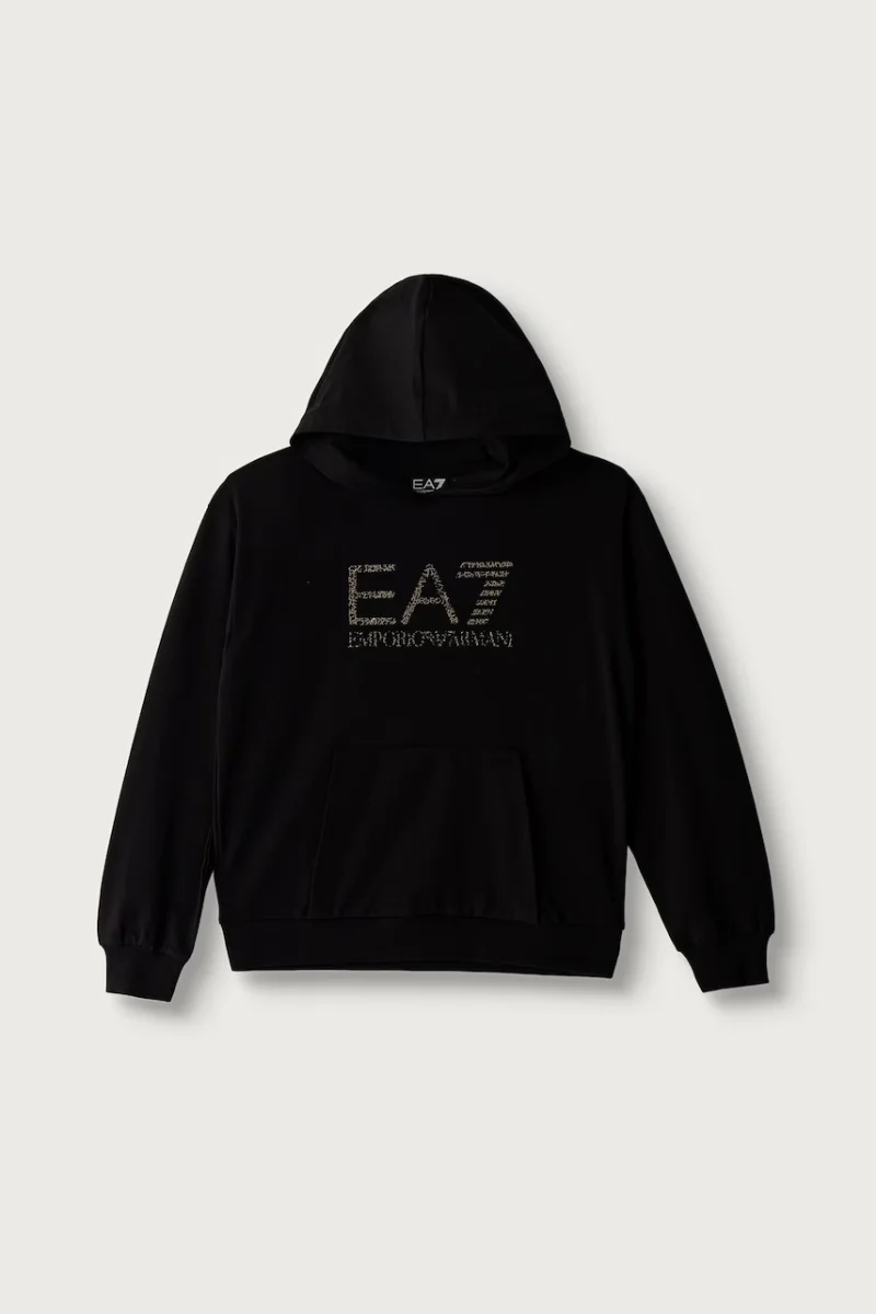 EA7 Emporio Armani hanorac cu glugă pentru copii din bumbac cu elastan