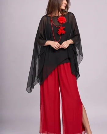 Bluza asimetrica din matase naturala si vascoza tip poncho, neagra