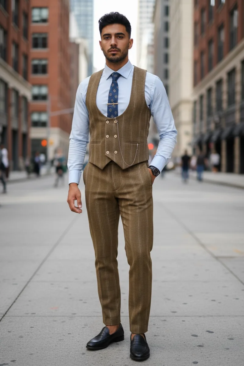 Compleu barbati  Vesta + Pantaloni mustar B5517 47-2*   U2-1