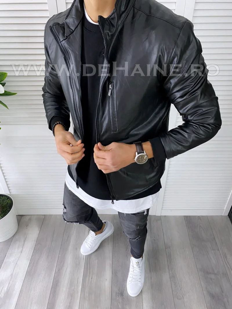 Geaca barbati neagra piele ecologica B7191 Z3-4