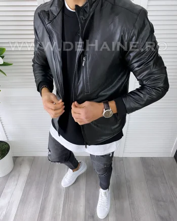 Geaca barbati neagra piele ecologica B7191 Z3-4