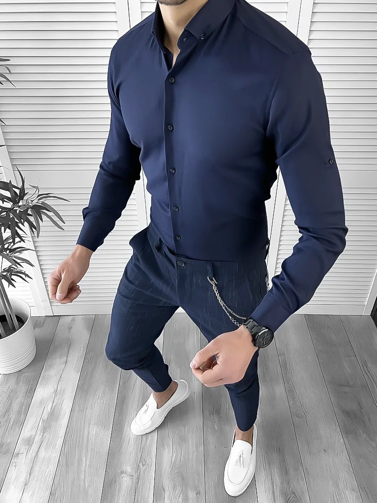 Camasa barbati slim fit bleumarin 10120