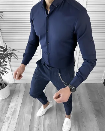 Camasa barbati slim fit bleumarin 10120