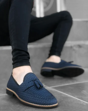 Mocasini barbati albastri  tapla subtire  piele eco  comozi 12218 N1-3