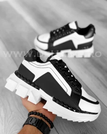 Adidasi barbati casual albi cu negru LM052 T2-3