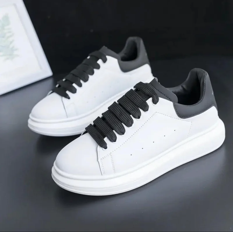 Adidasi unisex vip albi cu sireturi negre  B03  T8-2