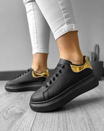 Adidasi dama casual negri cu auriu A2906