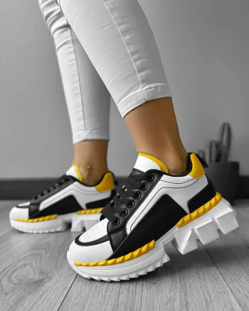 Adidasi dama casual albi cu galben LM052 T2-3