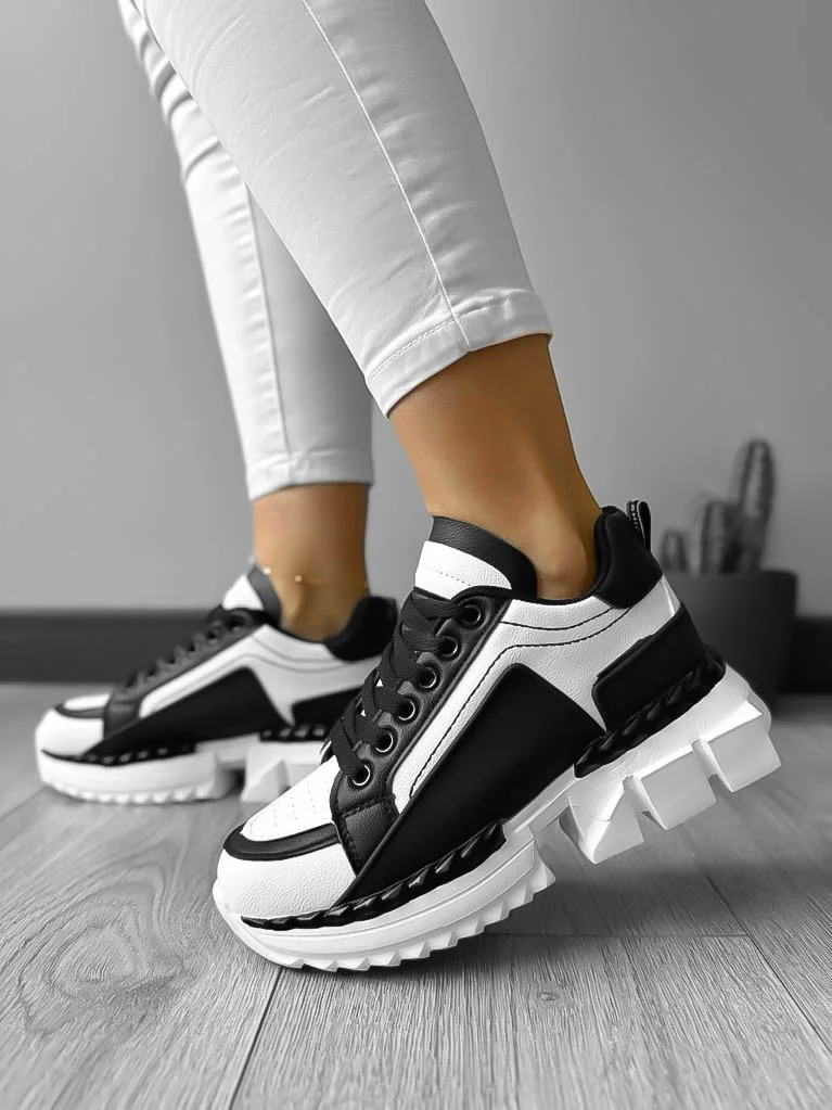 Adidasi dama casual albi cu negru LM052