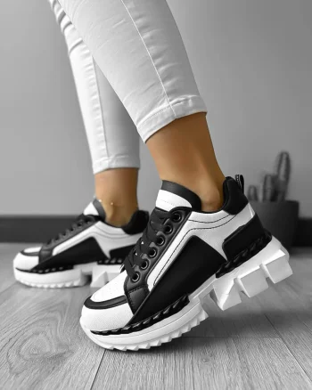 Adidasi dama casual albi cu negru LM052