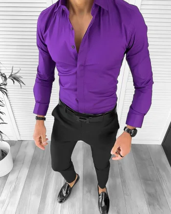Camasa barbati mov inchis slim fit 12991 W4-3