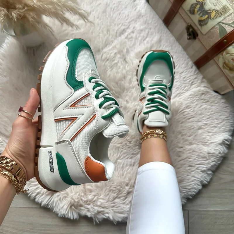 Adidasi dama casual albi cu verde 2532 N12-4