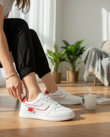 Adidasi dama casual albi cu rosu 7906 T6-2