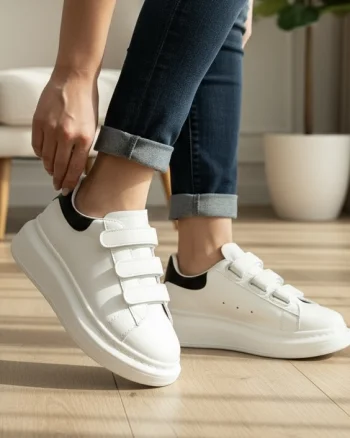Adidasi dama albi cu negru casual  111B  T50-2