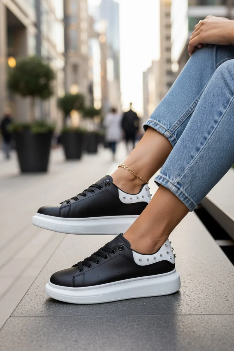 Adidasi dama negri cu alb casual  6626 N17-3