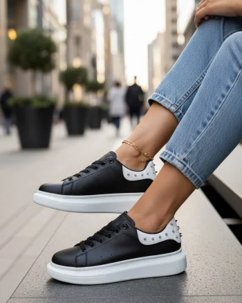Adidasi dama negri cu alb casual  6626 N17-3