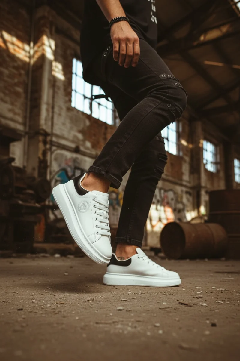 Adidasi barbati casual VIP albi cu negru  801  N17-2