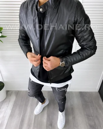 Geaca barbati neagra piele ecologica B7192
