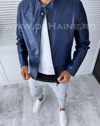 Geaca barbati bleumarin piele ecologica B2828 D0-1