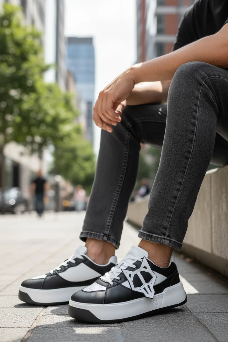Adidasi barbati casual WOLF  albi cu negru 080 N11-2