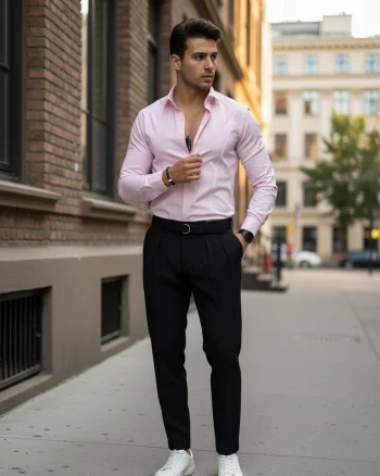 Camasa barbati slim fit roz B8182