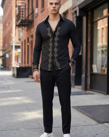 Camasa barbati neagra slim fit pentru evenimente 1334  P20-2.3