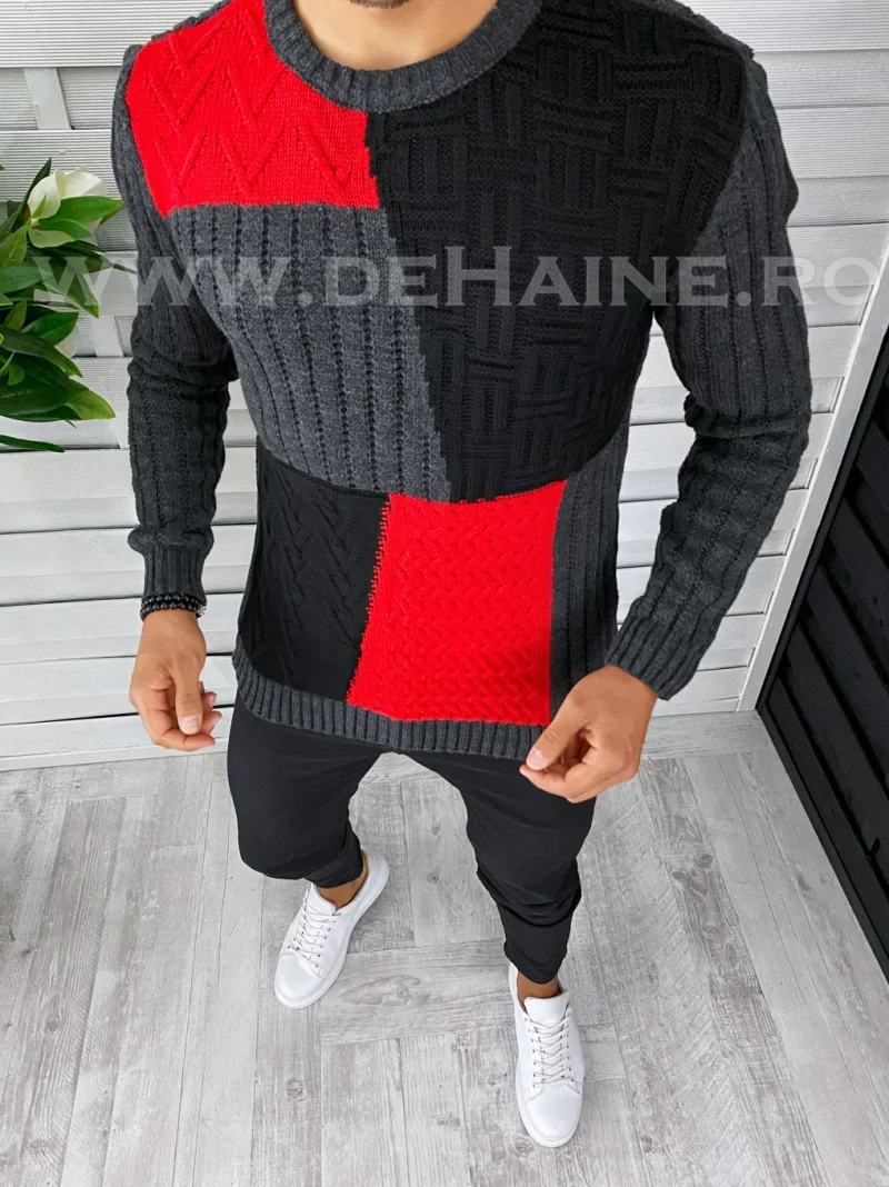 Pulover barbati gros slim fit gri inchis T3611 3-2.2