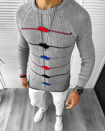 Pulover barbati gros slim fit gri T3587 P18-4.3
