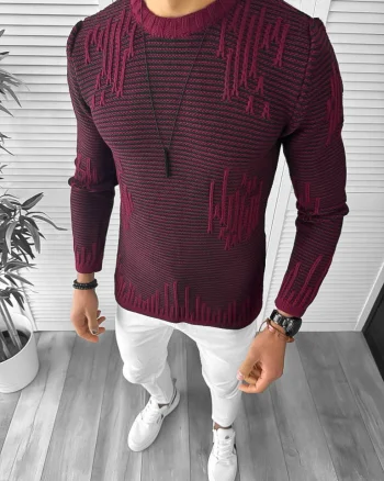 Pulover barbati gros slim fit grena T3636 35-3