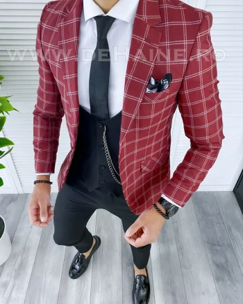 Sacou barbati in carouri  slim fit B5020 D11-1
