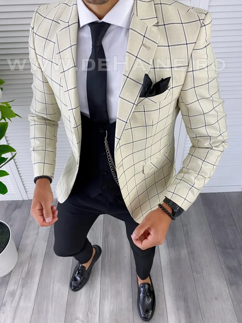 Sacou barbati in carouri slim fit B4991 107-1