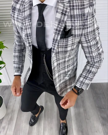 Sacou barbati in carouri slim fit B4993 O6-3.3