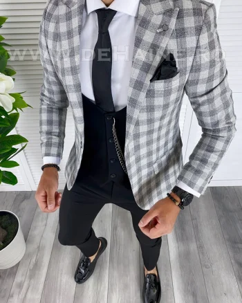 Sacou barbati in carouri slim fit B5005 P19-4.1