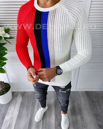 Pulover barbati gros slim fit alb T3578 U1-2