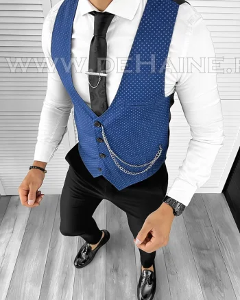 Vesta barbati eleganta slim fit albastra B8138  O1-4.2