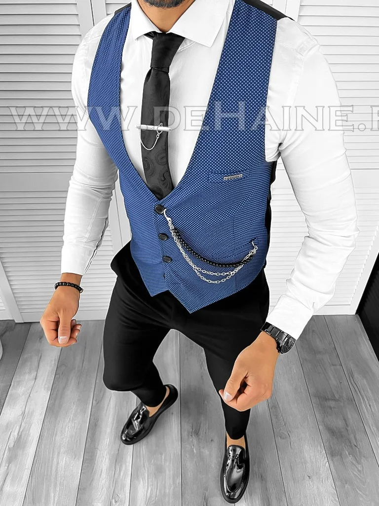 Vesta barbati eleganta slim fit albastra B8180 102-4 E~