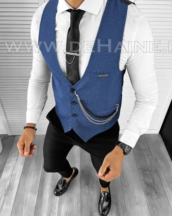 Vesta barbati eleganta slim fit bleu B8102  M3-4.3