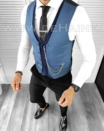 Vesta barbati eleganta slim fit bleu B8176 O3-5.2