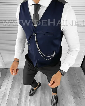 Vesta barbati eleganta slim fit bleumarin asimetrica  B8144 D3-5.2