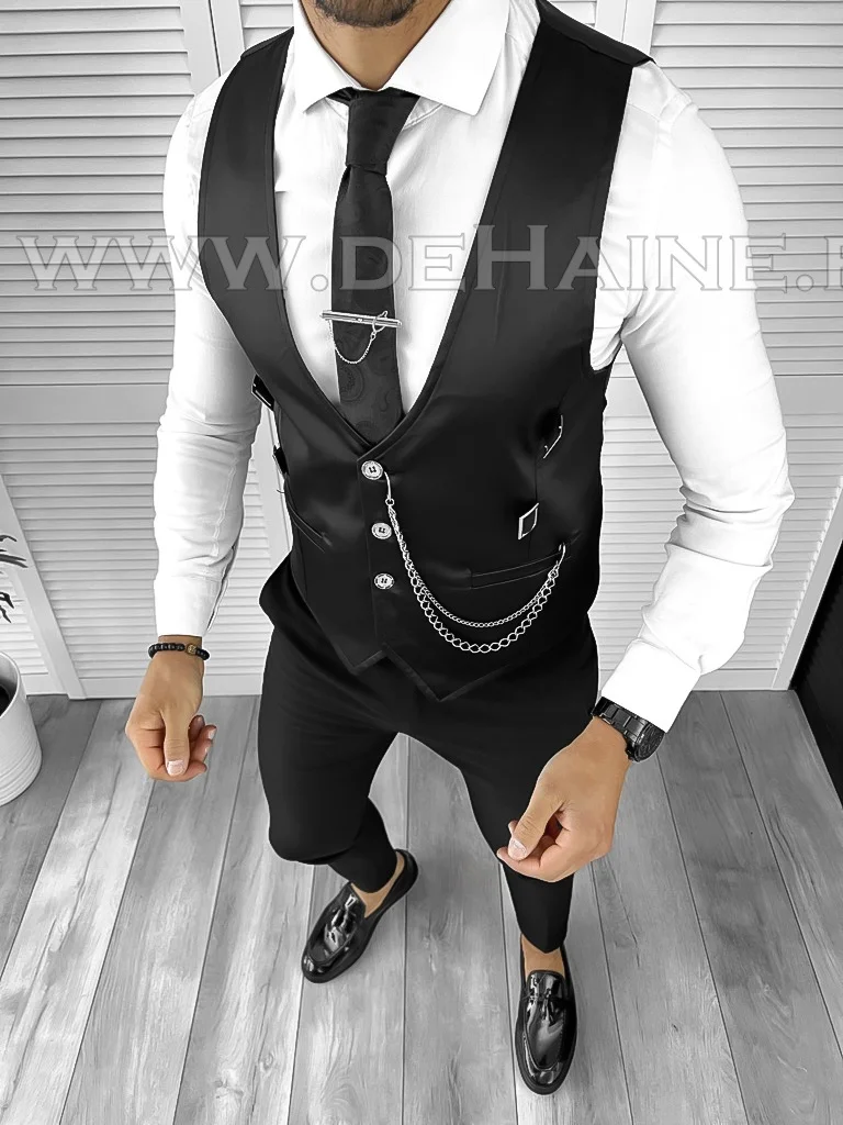 Vesta barbati eleganta slim fit neagra B8084  Q1-4