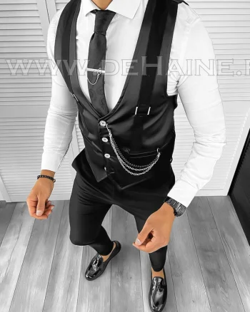 Vesta barbati eleganta slim fit neagra B8109  D6-2.3
