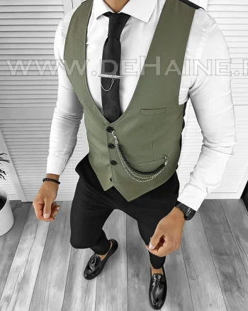 Vesta barbati eleganta slim fit verde B8085 D3-4.1