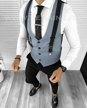 Vesta barbati slim fit albastra B8263  O2-4.1