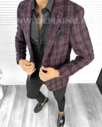 Sacou barbati slim fit in carouri B8305 P19-4.3