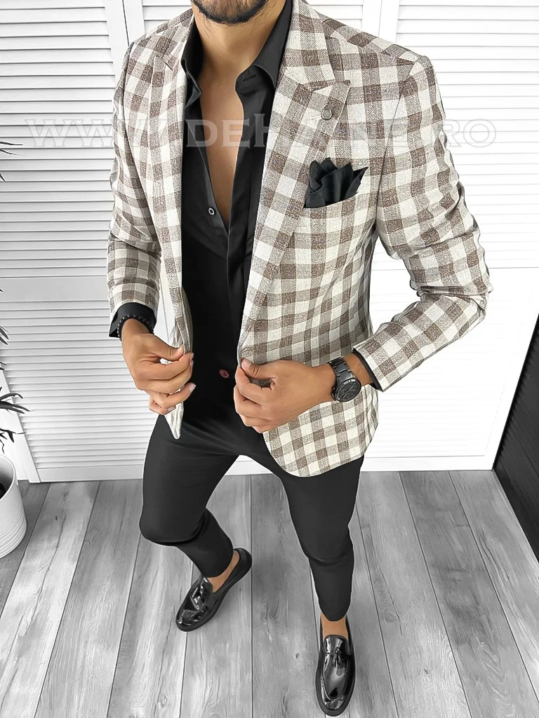 Sacou barbati slim fit in carouri B8283 14-5.2