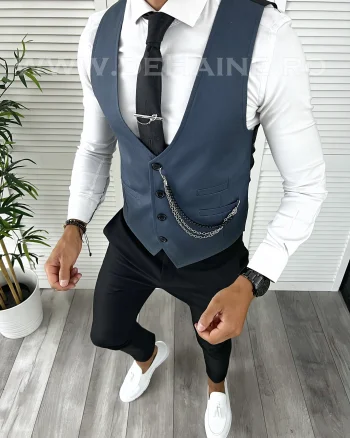 Vesta barbati eleganta slim fit bleumarin V1 e 141-3