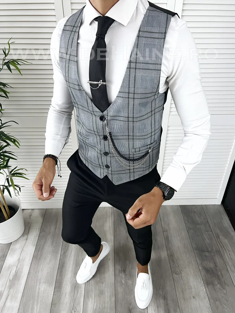 Vesta barbati eleganta slim fit in carouri V68 3-3