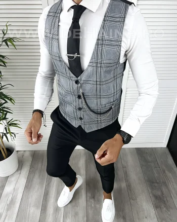 Vesta barbati eleganta slim fit in carouri V68 3-3