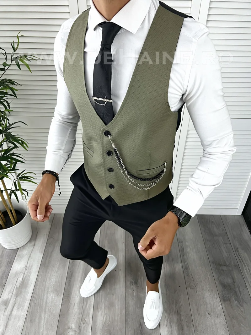 Vesta barbati eleganta slim fit kaki  V8 P19-5.1