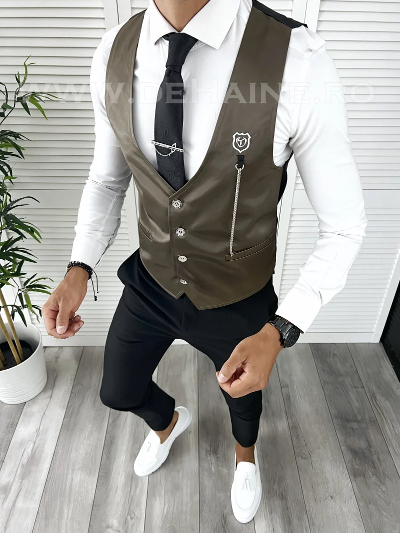 Vesta barbati eleganta slim fit maro inchis V63  P19-5.1